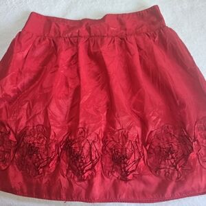 BCX Red Mini Skirt with Floral Rosette Trim
